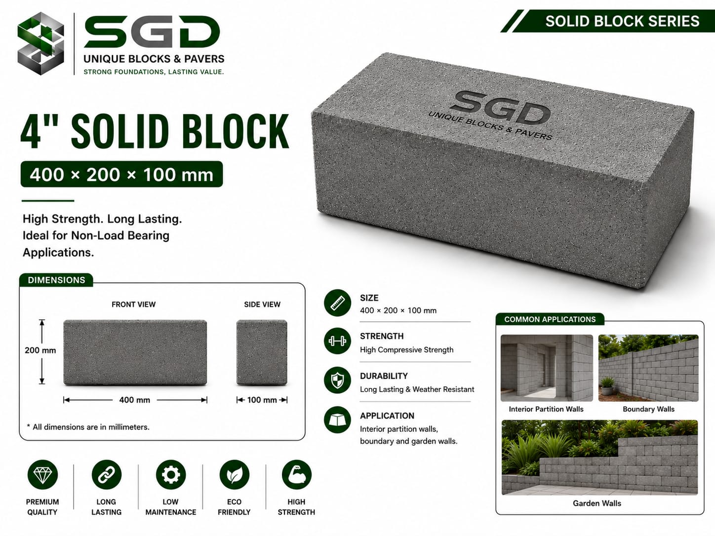4 inch concrete solid block for construction in Mysore by SGD Unique Blocks