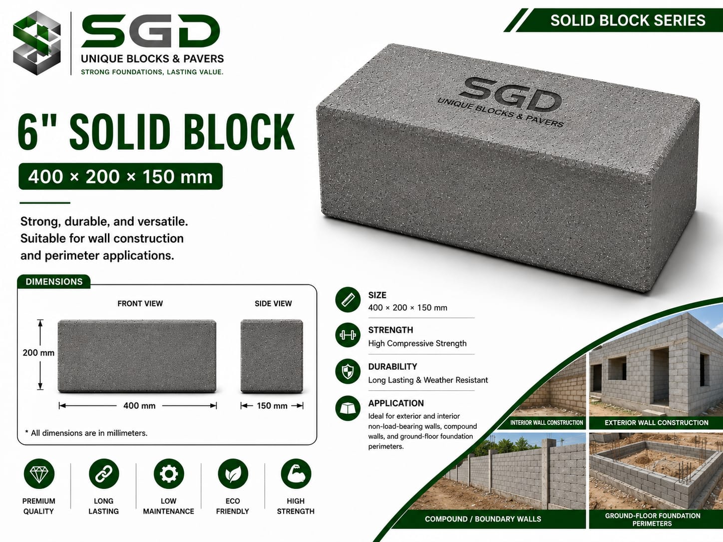 6 inch concrete solid block manufactured in Mysuru by SGD Unique Blocks