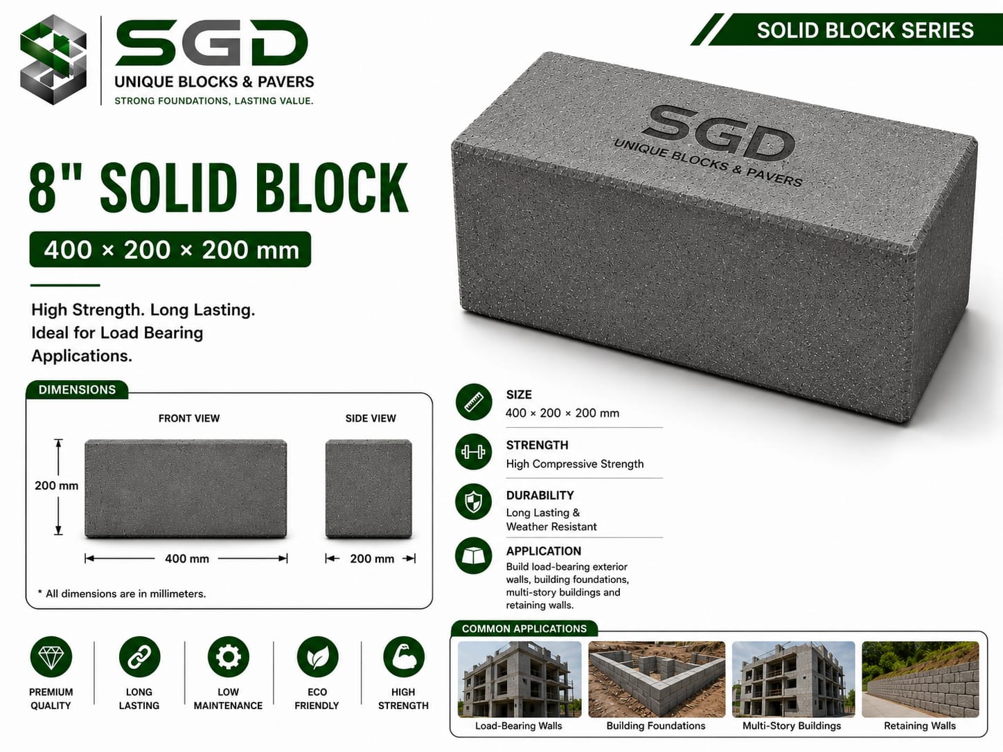 8 inch solid concrete block from SGD Unique Blocks in Mysore