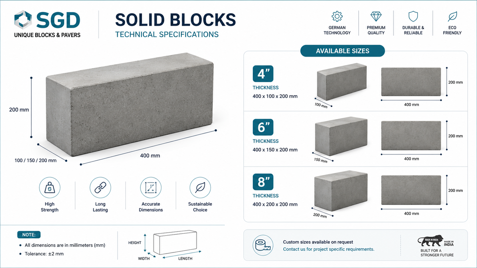 Solid blocks specifications from SGD Unique Blocks in Mysore