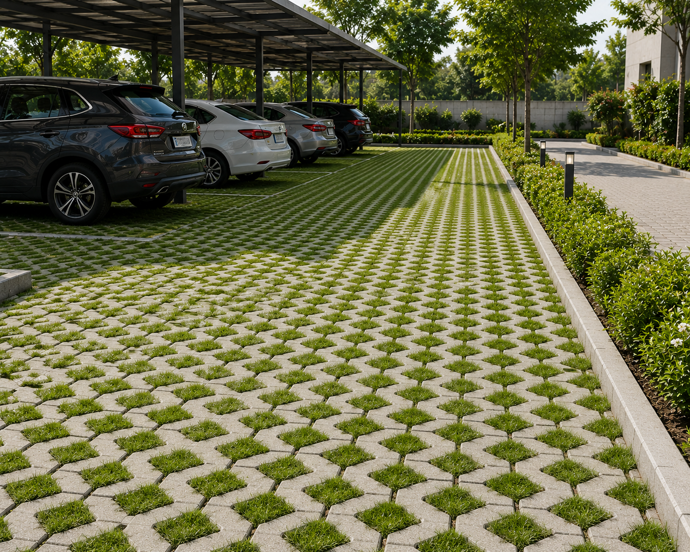 Grass paver parking solution from SGD Unique Blocks in Mysuru - Eco-friendly parking