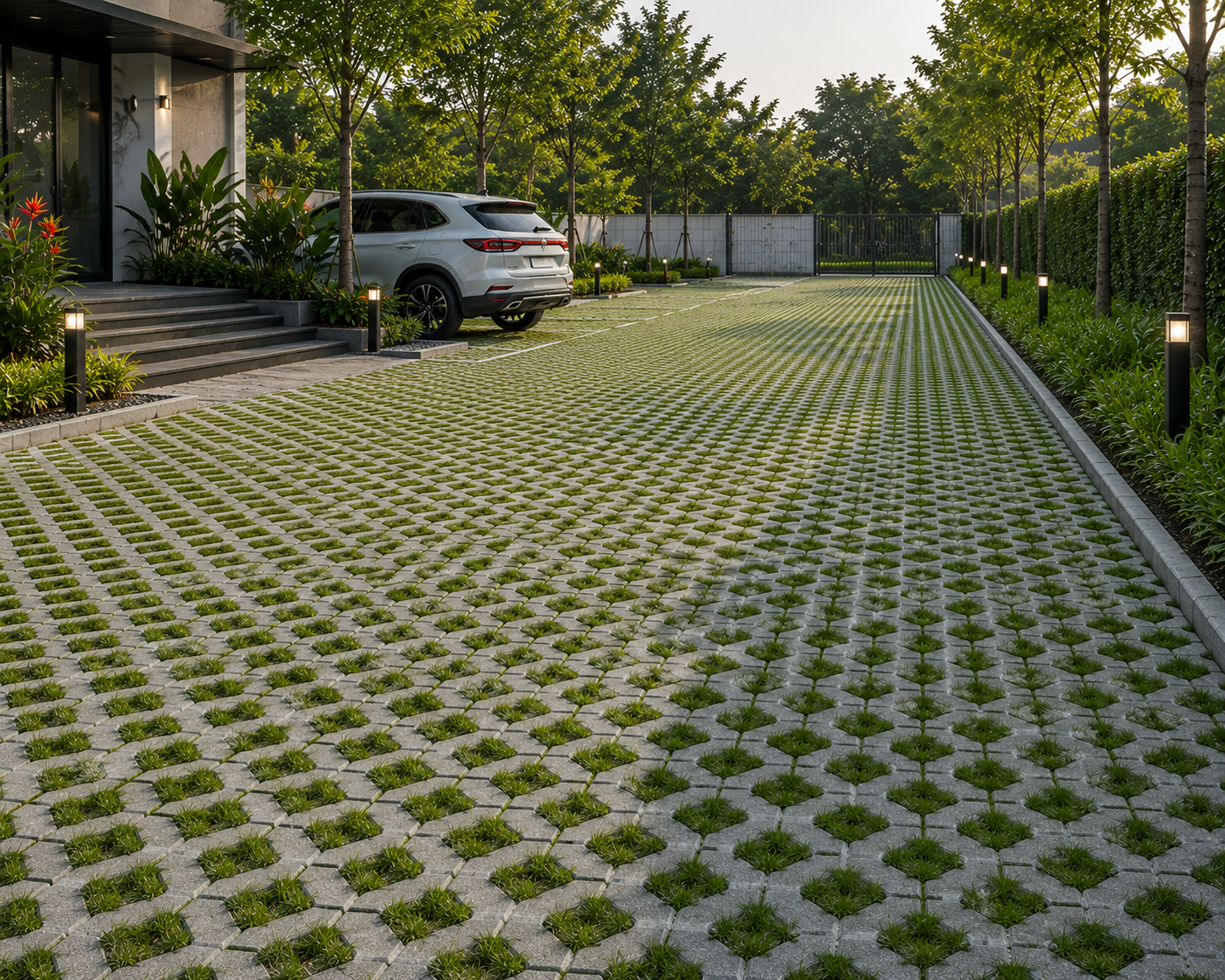 Grass paver driveway by SGD Eco Pavers in Mysore - Sustainable driveways